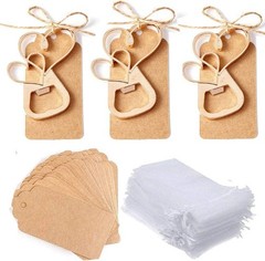 Chic Gold Double Heart Bottle Opener Party Favors with Customized Tag Options