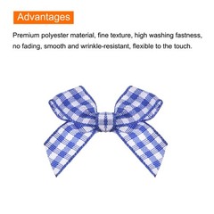 10Pcs Mini Gingham Ribbon Bow 1.5″ Checkered Fabric Satin Dark Blue and White