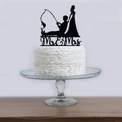 Fishing Wedding Cake Topper, Funny Bride and Groom Cake Decoration, Fishing Them