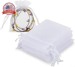 HRX Package 100pcs White Organza Jewelry Bags Drawstring 3 x 4 inch, Little Mesh