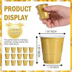 Vumdua 100 Pack 2 oz Plastic Shot Glasses – Disposable Shot Cups – Black & Gold