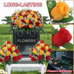 LOSFOTBO 3pcs Headstone Flowers Saddle for Tombstone,Cemetery Red Yellow