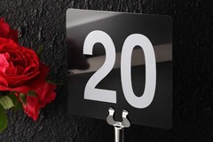 Sophisticated Double-Sided Table Numbers 1-50 – 4×4 Inches, Light Grey on Black