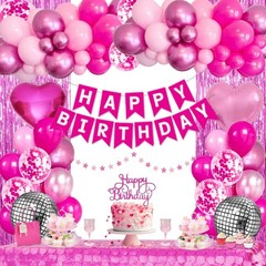 Pink Birthday Party Decorations for Women Girls with Happy Birthday Banner Pa…