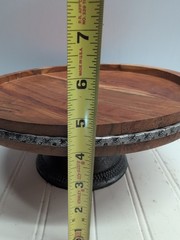 Cake Stand Riser 4.5” High 11” Round Wood Galvanized Metal Band Trim India Made