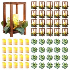 60 Pcs Wooden Wedding Lantern Centerpiece Set – Candle Holders, LED Candles & Eu