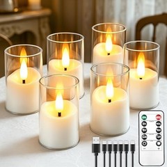 Rechargeable Flameless Candles with Timer Remote, 1.7″x2.» Clear 6 White
