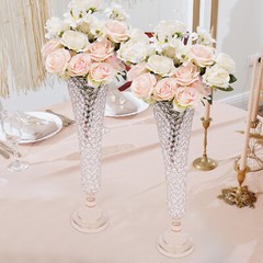 2 Pc Gold Crystal Trumpet Flower Vase Set 53 cm Tall Wedding Centerpiece