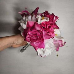 Fuchsia White Rose Tiger Lily Bridal Wedding Bouquet Accessories