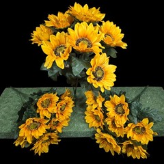 Artificial YELLOW SUNFLOWER BUSHES, SILK FLORAL CRAFT SUPPLY Set/3