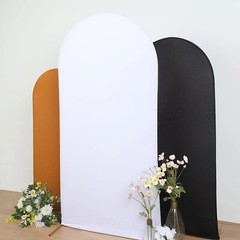 7 ft WHITE Matte Fitted Spandex Round Top Arch Backdrop STAND COVER Party