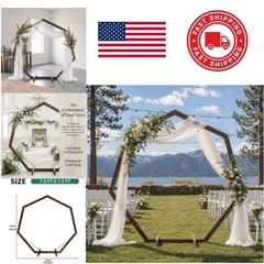7ft Rustic Wedding Arch Wooden Heptagon with Simple Assembly Instructions