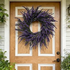 Outdoor Indoor Lavender Wreath Plastic Hanging Floral Decoration for Door 60cm