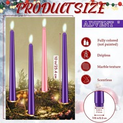 Patelai 60 Pcs Christmas Advent Candle Set Taper 10 inches, Purple Pink