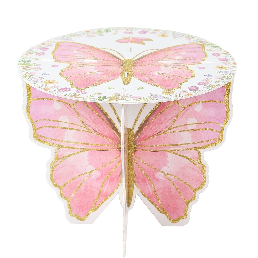 2 White Pink Glitter Butterfly Cake Stands Wedding Party Events Home Decorations