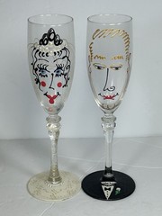 FUN HP Bride Groom Face Lillian Rose Wedding Toasting Flutes Champagne Glasses