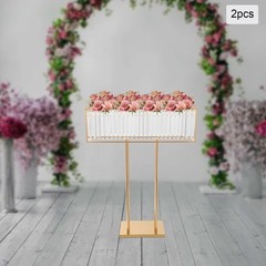 2pcs Crystal Flower Stand Rectangular Wedding Gold Centerpieces Stand 90*70cm