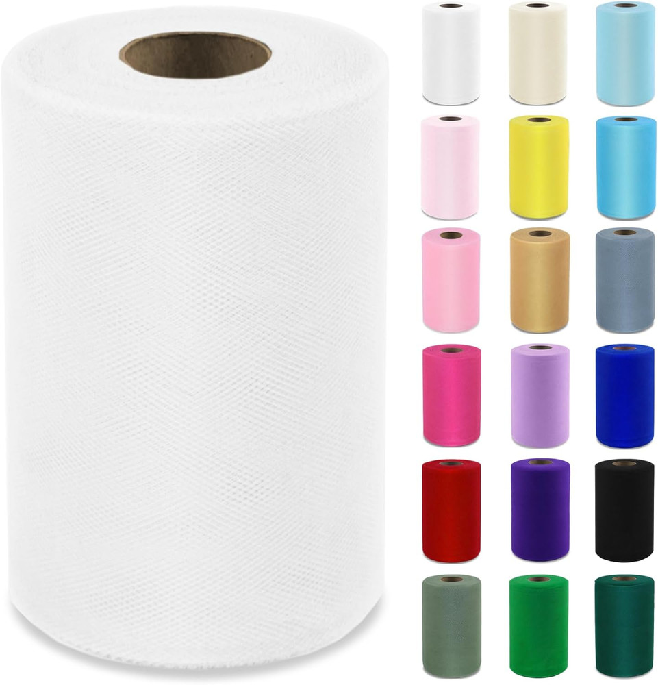 White Tulle Fabric Roll 6 Inch X 100 Yards (300Ft) Mesh Tulle Ribbon for Gift Wr