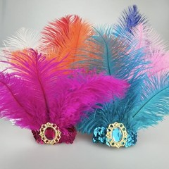 Showgirl Feather Headpieces 1920s Flapper Headbands 2pcs Costume Peacock Blue