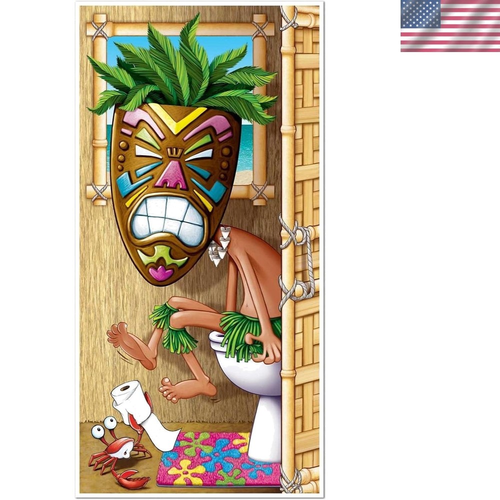 Durable Tiki Man Restroom Door Cover – 30″ x 5′ for Beach-Themed Celebrations