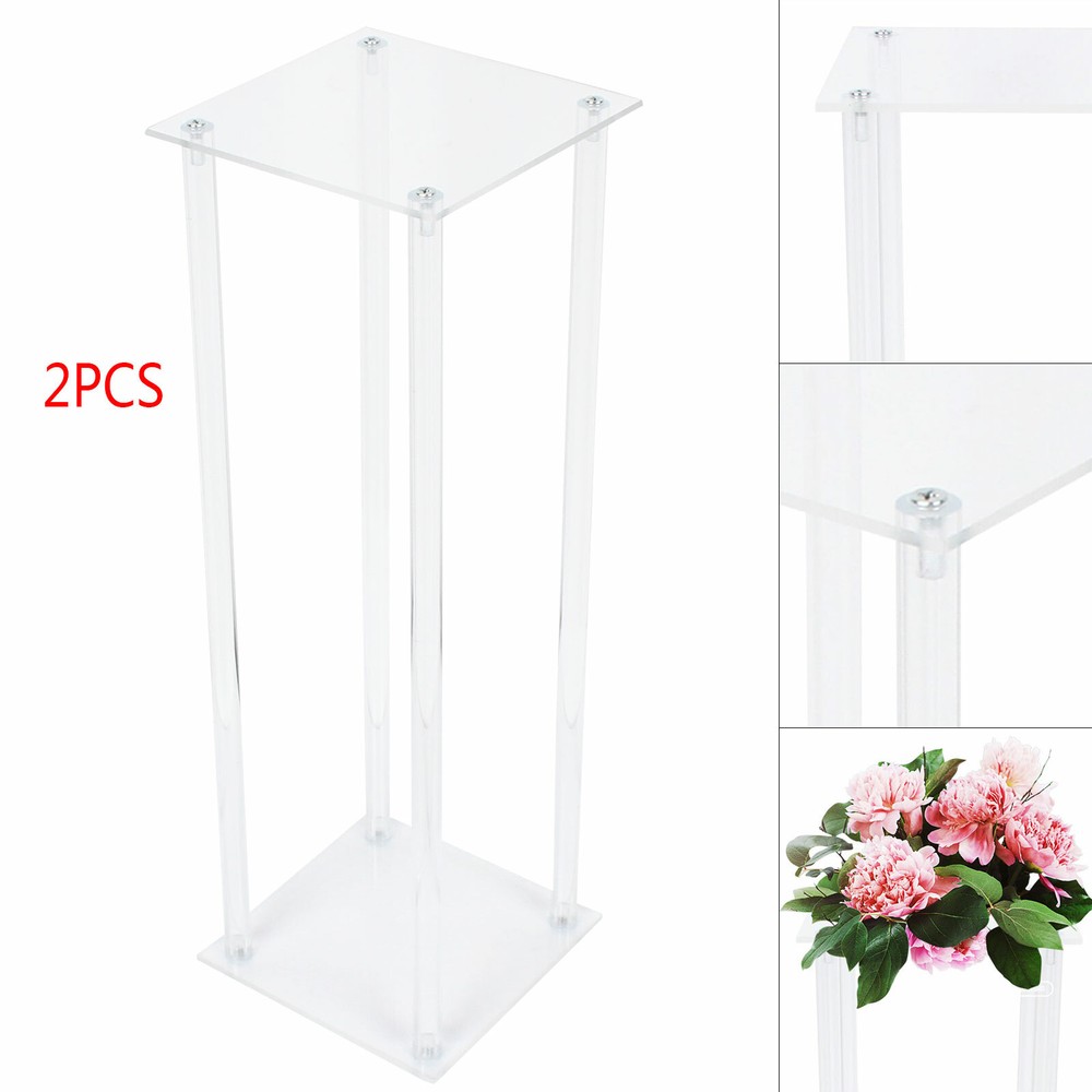 2Pcs Acrylic Flower Stand Column Vase Rack Centerpieces Tabletop Wedding Decor