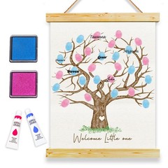 Gender Reveal Fingerprint Tree Canvas Guest Books, Baby Shower Decorations, G…