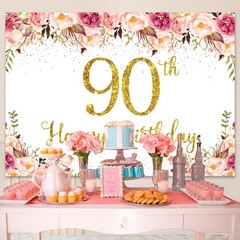 5x3Ft Happy 90th Birthday Backdrop for Women Floral Rose Happy Birthday Banne…