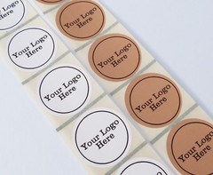 45MM WHITE OR KRAFT BROWN ROUND PERSONALISED LABELS STICKERS YOUR LOGO