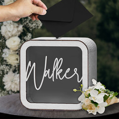 Personalised Laser Cut Wooden Wedding Card Wishing Box – Square