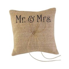 Hessian Burlap Jute Bow Twine Bridal Wedding Ring Pillow 15 x 15cm Mr & Mrs