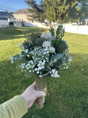 Solo Wood White and Green Wedding Flower Bouquet with Roses and Succulents