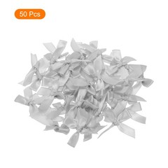 50Pcs Mini Ribbon Bow 1.8 inch Mini Fabric Satin Ribbon Light Grey