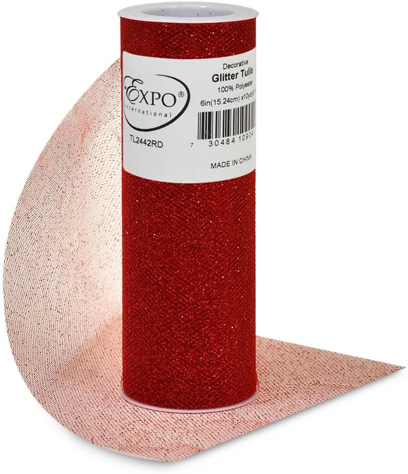 Decorative Glitter Tulle, Roll/Spool of 6” X 10 Yards, Lightweight Polyester Tul