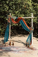 Teal Orange Artificial Wedding Arch Flowers Kit | Pack of 4, 2pcs Hanging Flower
