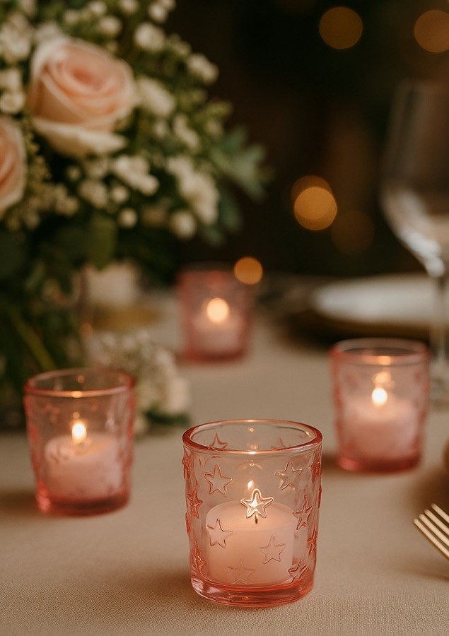 Pink Glass Votive Candle Holders Set 12 Wedding Decor Romantic Event Table