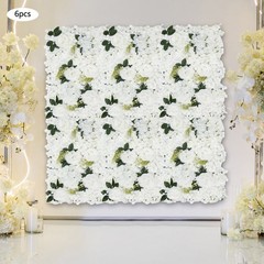 6 PCS Artificial Flower Wall Panel White Hydrangea Rose Wedding Backdrop Decor