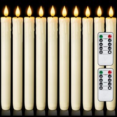 Homemory 12 Pcs Real Wax Flameless 9.6 inches x 0.78 inches, A-12 Ivory