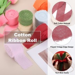 1-1/2 Inch Cotton Ribbon, 3 Roll Total 21 Yard Frayed Fringe Ribbon, Burgundy