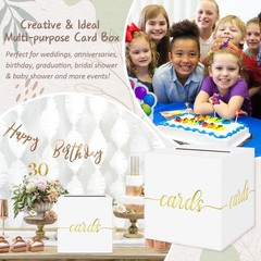 White Wedding Card Box Gold Foil Gift Card Box for Party Wedding Reception
