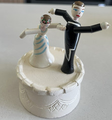 Wood Push Puppet Toy Dancing Bride Groom On Wedding Cake Topper,