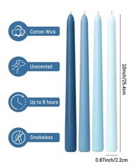Viyffo 10 Inch Taper Candles Blue 4 Pack – Unscented, Dripless Design,