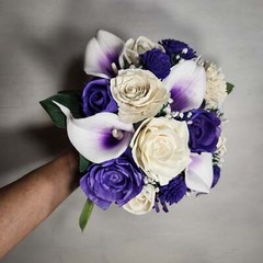 Purple Ivory Rose Calla Lily Sola Bridal Wedding Bouquet Accessories