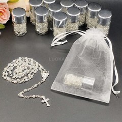 US 12 Lady Guadalupe Rosary Silver Cap Glass Jar Baby Shower Baptism Party Favor