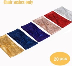 Set of 20 Sequin Sashes Bows Silver Chair Sashes for Wedding Party Chair Cove…