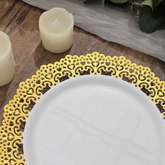 10 WHITE 10″ Round Plastic Salad Dinner PLATES Gold Lace Rim Party Decorations