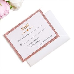 ponatia 25 Pieces/Pack Rose Gold Glitter Printed RSVP Cards with Envelopes