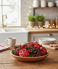 Pine Cone Christmas Winter Potpourri Bag with Red Berries and Glitter