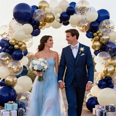 Blue and Gold Balloons Arch Kit, Navy 18in 12in 10in 5in, Beige