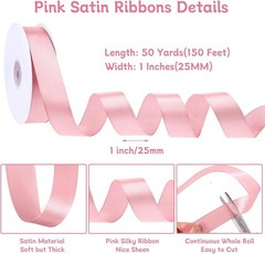 woric Pink Ribbon 1 Inch 50 Yards Bow Satin 1 inch x 1800 inches,