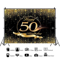 50th Birthday Backdrop 10x8ft Gold Black Birthday Sign Poster Photo Backdrop …